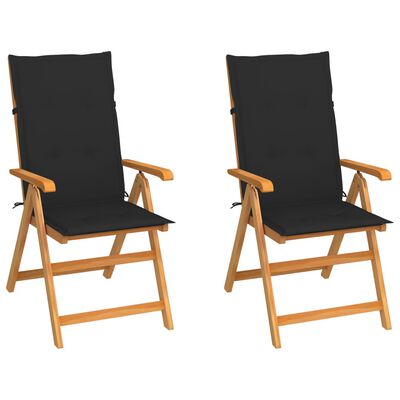 vidaXL Zahradní židle 2 ks s černými poduškami masivní teak