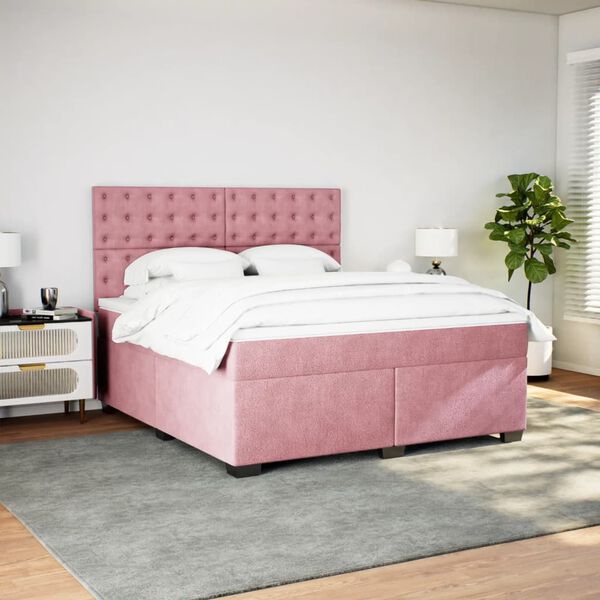 vidaXL Box spring postel s matrac&iacute; růžov&aacute; 180x200 cm samet