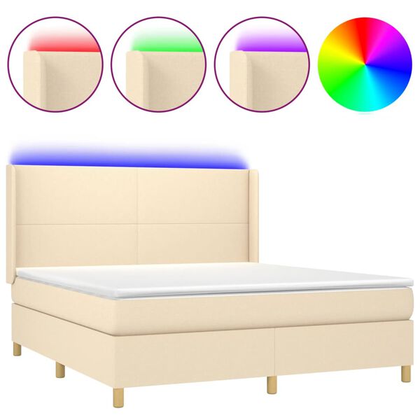 vidaXL Box spring postel s matrac&iacute; a LED kr&eacute;mov&aacute; 180x200 cm textil