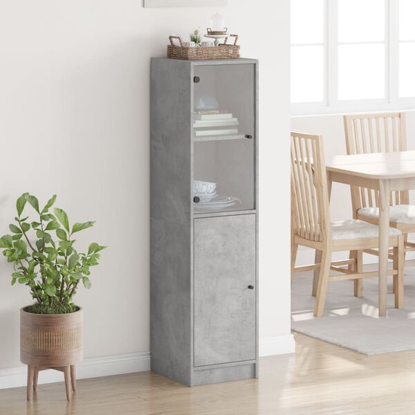 vidaXL Highboard se skleněn&yacute;mi dv&iacute;řky betonově &scaron;ed&yacute; 35 x 37 x 142 cm