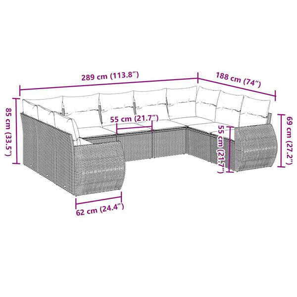 vidaXL 9d&iacute;ln&aacute; zahradn&iacute; sedac&iacute; souprava a podu&scaron;ky světle &scaron;ed&aacute; polyratan