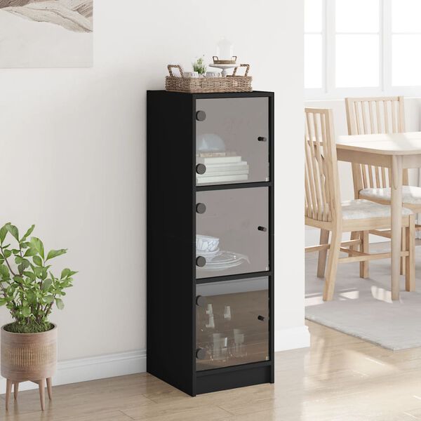 vidaXL Highboard se skleněnými dvířky černý 35 x 37 x 109 cm