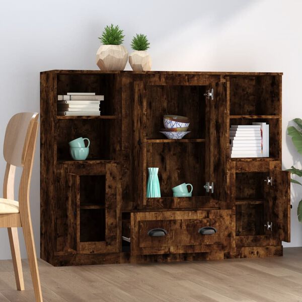 vidaXL Highboardy 3 ks kouřov&yacute; dub kompozitn&iacute; dřevo