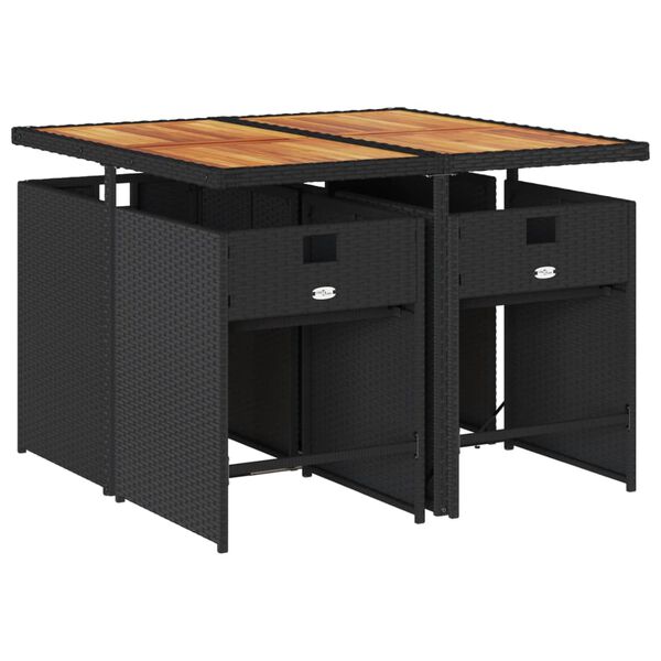 vidaXL 5d&iacute;ln&yacute; zahradn&iacute; j&iacute;deln&iacute; set s podu&scaron;kami čern&yacute; polyratan