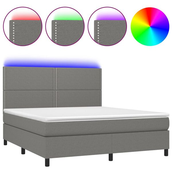 vidaXL Box spring postel s matrac&iacute; a LED tmavě &scaron;ed&aacute; 160x200 cm textil