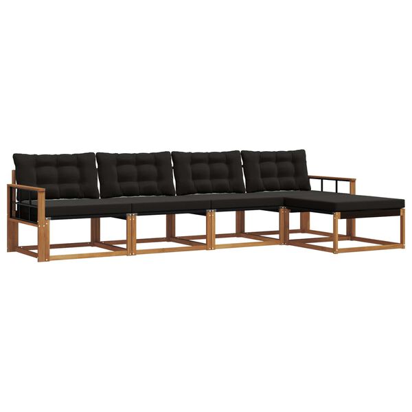 vidaXL Venkovn&iacute; pohovkov&aacute; souprava s pol&scaron;t&aacute;řem 5 pcs Přirozen&aacute; a čern&aacute;