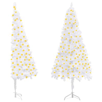 vidaXL Rohový umělý vánoční stromek s LED osvětlením bílý 180 cm PVC