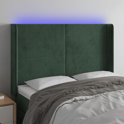 vidaXL Čelo postele s LED tmavě zelené 147 x 16 x 118/128 cm samet