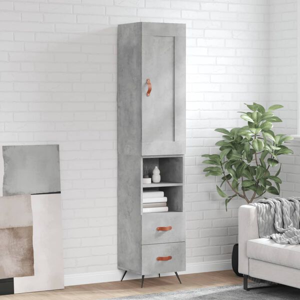 vidaXL Skř&iacute;ň highboard betonově &scaron;ed&aacute; 34,5x34x180 cm kompozitn&iacute; dřevo