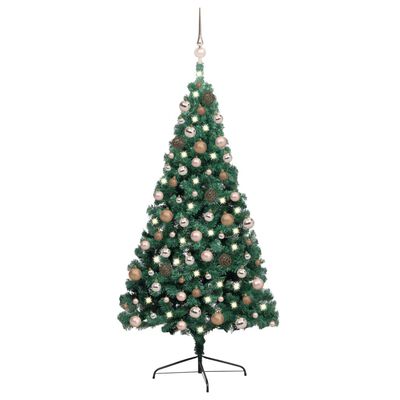 vidaXL Umělý vánoční půl stromek s LED a sadou koulí zelený 240 cm