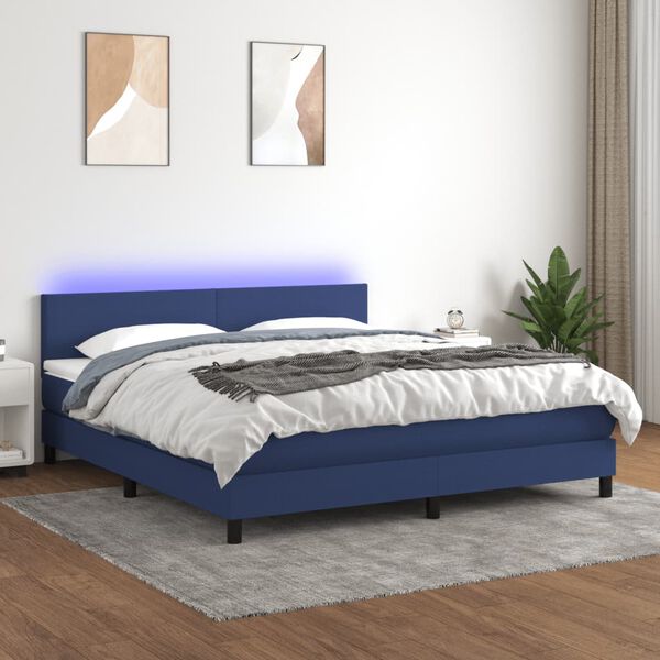 vidaXL Box spring postel s matrac&iacute; a LED modr&aacute; 160x200 cm textil