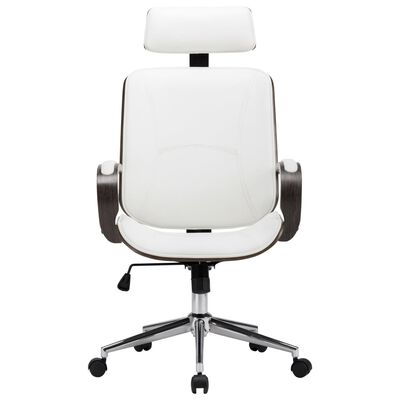 Otočná kancelářská židle s opěrkou hlavy bílá umělá kůže ohýbané dřevo