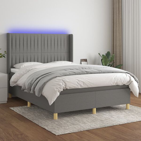 vidaXL Box spring postel s matrac&iacute; a LED tmavě &scaron;ed&aacute; 140x200 cm textil