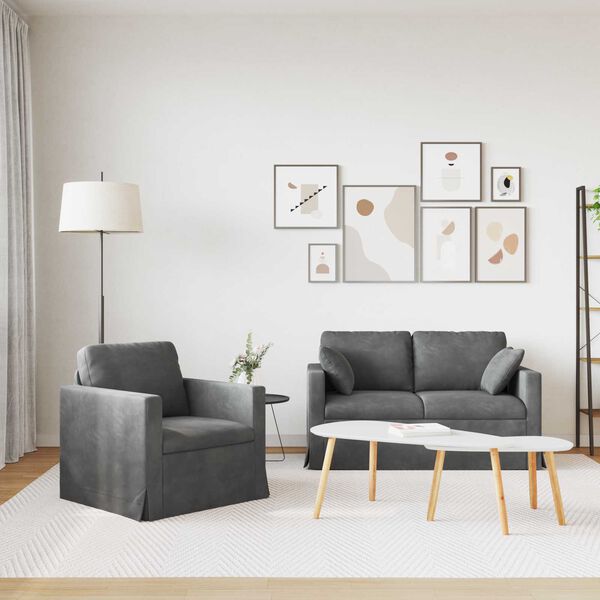 vidaXL Pohovka 2 pcs Tmavě &scaron;ed&aacute;