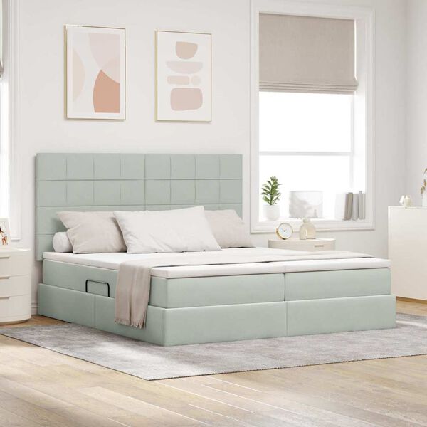 vidaXL Postel s LED p&aacute;sov&yacute;mi světly Světle &scaron;ed&aacute; 180 x 200 cm samet