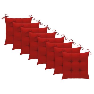 vidaXL Zahradní židle s červenými poduškami 8 ks masivní teak