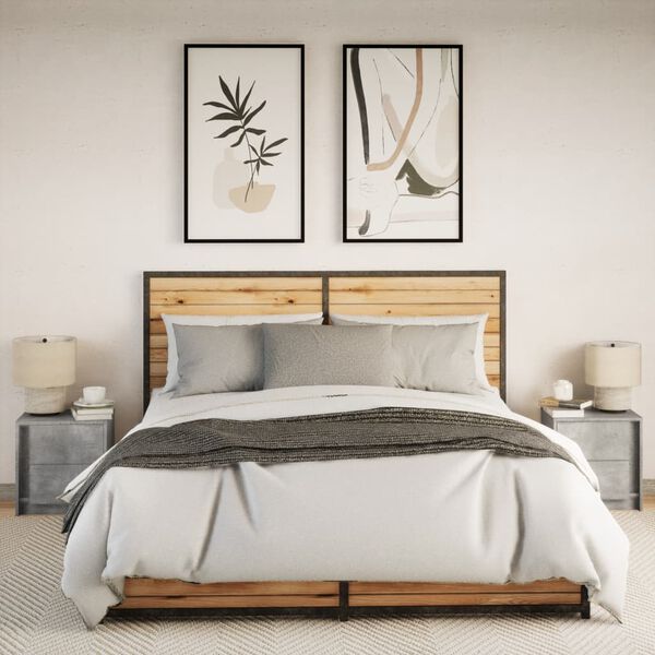 vidaXL Nočn&iacute; stolky LED osvětlen&iacute; 2 ks betonově &scaron;ed&eacute; kompozitn&iacute; dřevo