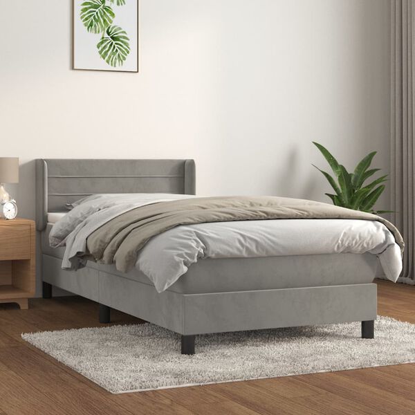 vidaXL Box spring postel s matrac&iacute; světle &scaron;ed&aacute; 90x190 cm samet