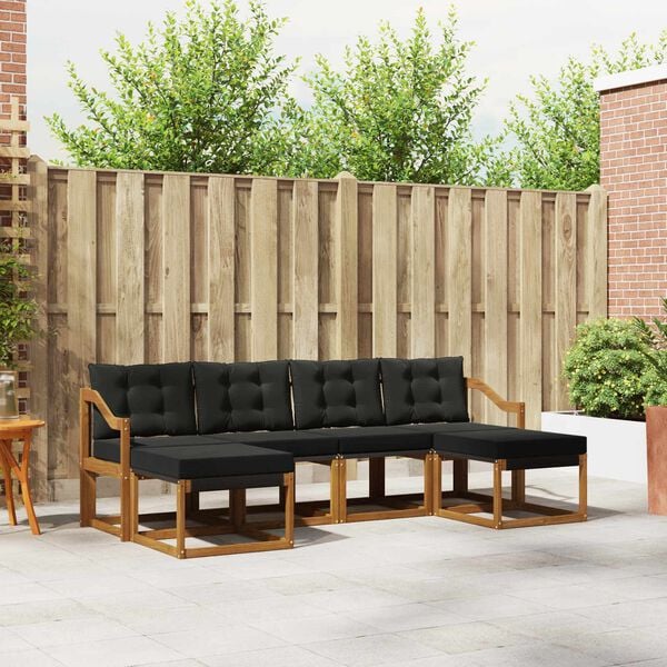 vidaXL Venkovn&iacute; pohovkov&aacute; souprava s pol&scaron;t&aacute;řem 6 pcs Přirozen&aacute; a čern&aacute;