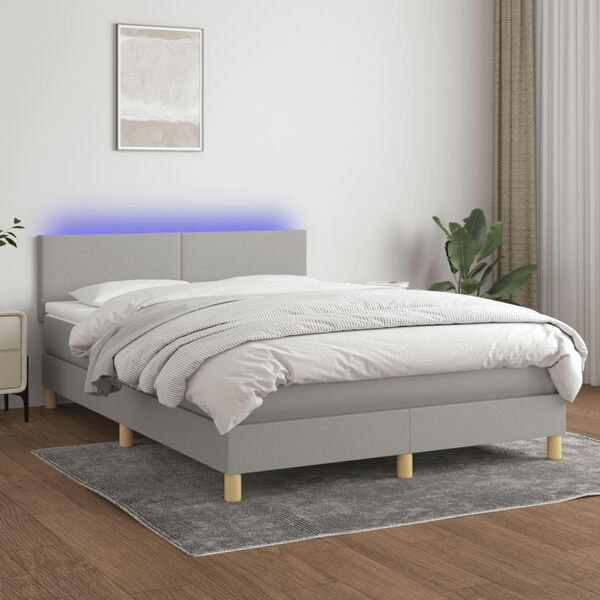 vidaXL Box spring postel s matrac&iacute; a LED světle &scaron;ed&aacute; 140x200 cm textil