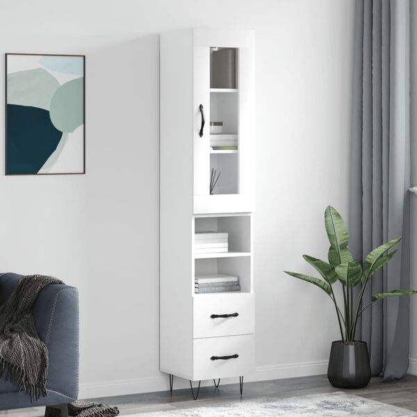 vidaXL Skř&iacute;ň highboard b&iacute;l&aacute; 34,5 x 34 x 180 cm kompozitn&iacute; dřevo