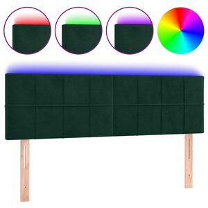 vidaXL Čelo postele s LED tmavě zelen&eacute; 144x5x78/88 cm samet