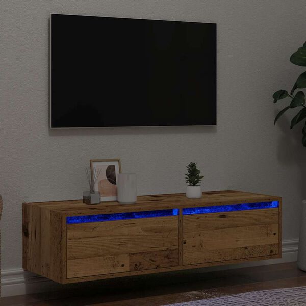 vidaXL TV skř&iacute;ňka s LED osvětlen&iacute;m star&eacute;ho dřeva 100X35,5x25 cm