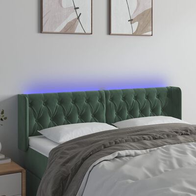 vidaXL Čelo postele s LED tmavě zelené 163 x 16 x 78/88 cm samet