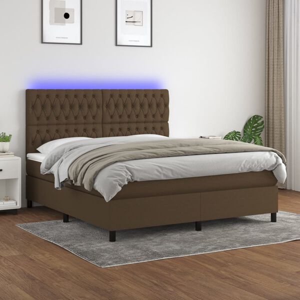 vidaXL Box spring postel s matrac&iacute; a LED tmavě hněd&aacute; 160x200 cm textil