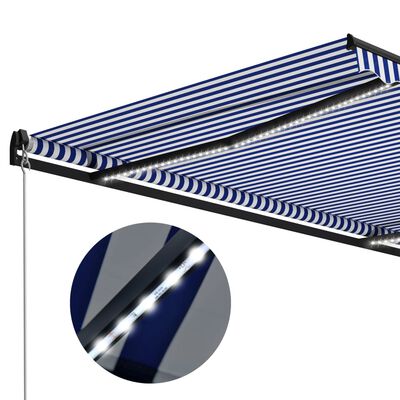 vidaXL Ručně zatahovací markýza s LED světlem 300x250 cm modrá a bílá