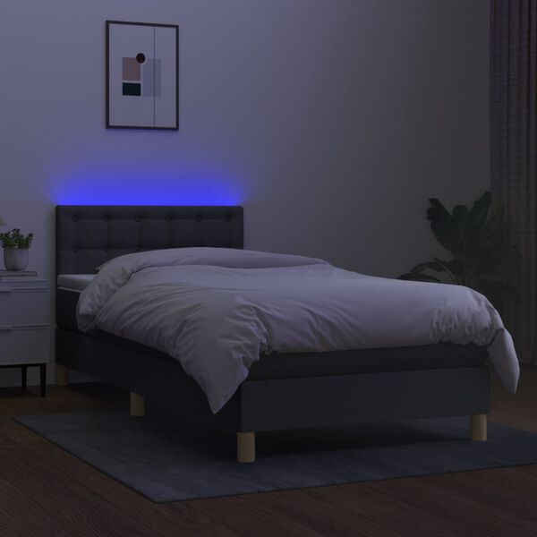 vidaXL Box spring postel s matrac&iacute; a LED tmavě &scaron;ed&aacute; 90x190 cm textil