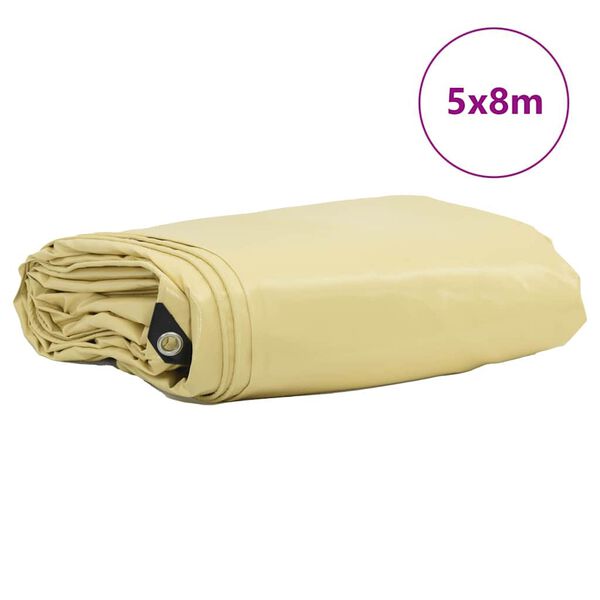 vidaXL Plachta 650g / m&sup2; B&eacute;žov&aacute; 5 x 8 m Pl&aacute;tno s PVC povrchovou &uacute;pravou