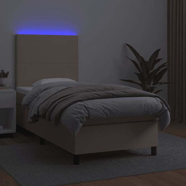 vidaXL Box spring postel matrace a LED cappuccino 90x190 cm umělá kůže