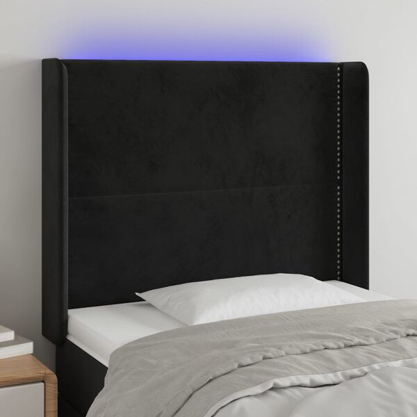 vidaXL Čelo postele s LED čern&eacute; 83 x 16 x 118/128 cm samet