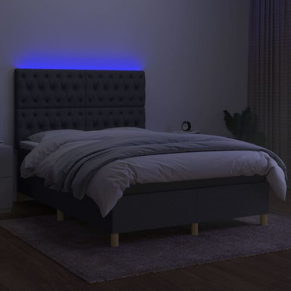 vidaXL Box spring postel s matrac&iacute; a LED tmavě &scaron;ed&aacute; 140x190 cm textil