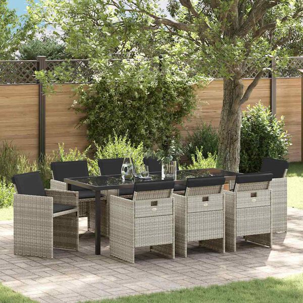 vidaXL Zahradn&iacute; j&iacute;deln&iacute; souprava 9 pcs Světle &scaron;ed&aacute; polyratan