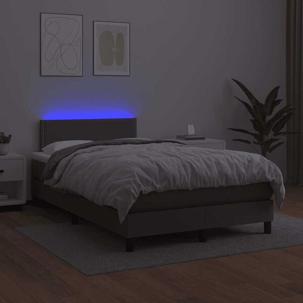 vidaXL Box spring postel s matrac&iacute; a LED &scaron;ed&aacute; 120 x 190 cm uměl&aacute; kůže