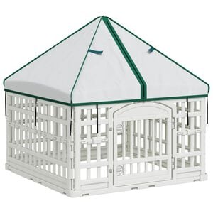 vidaXL 4-d&iacute;ln&yacute; ps&iacute; v&yacute;běh s střechou 88 x 88 x 112 cm Plast B&iacute;l&aacute;