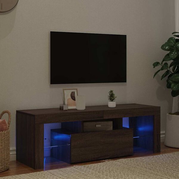 vidaXL TV skř&iacute;ňka s LED osvětlen&iacute;m hněd&yacute; dub 120 x 35 x 40 cm
