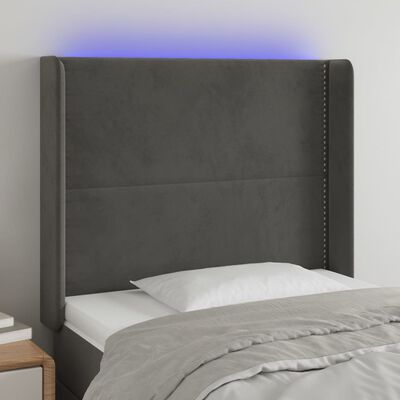 vidaXL Čelo postele s LED tmavě šedé 83 x 16 x 118/128 cm samet