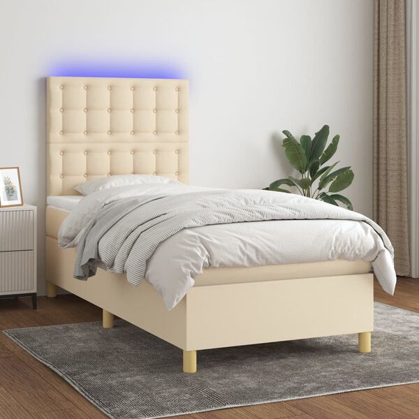 vidaXL Box spring postel s matrac&iacute; a LED kr&eacute;mov&aacute; 90x190 cm textil