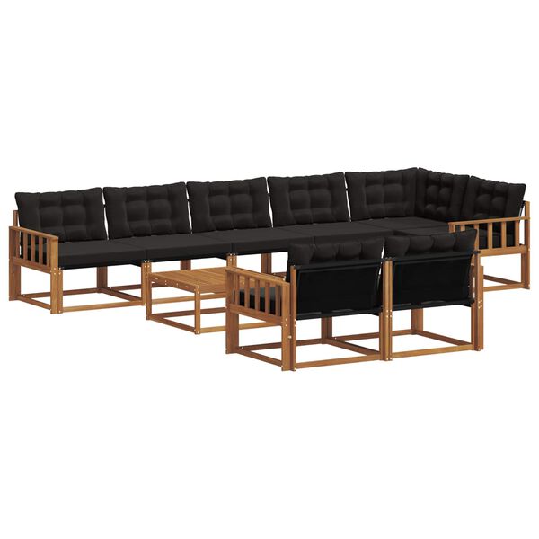 vidaXL Venkovn&iacute; pohovkov&aacute; souprava s pol&scaron;t&aacute;řem 9 pcs Přirozen&aacute; a čern&aacute;