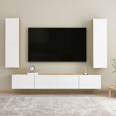vidaXL TV stolky 2 ks bílé a dub sonoma 30,5 x 30 x 110 cm dřevotříska
