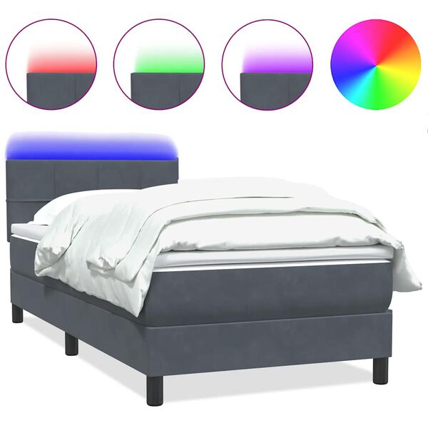 vidaXL Box spring postel s matrac&iacute; a LED tmavě &scaron;ed&aacute; 90x220 cm samet