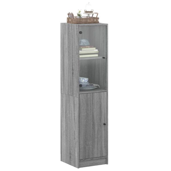 vidaXL Highboard se skleněn&yacute;mi dv&iacute;řky &scaron;ed&yacute; sonoma 35 x 37 x 142 cm