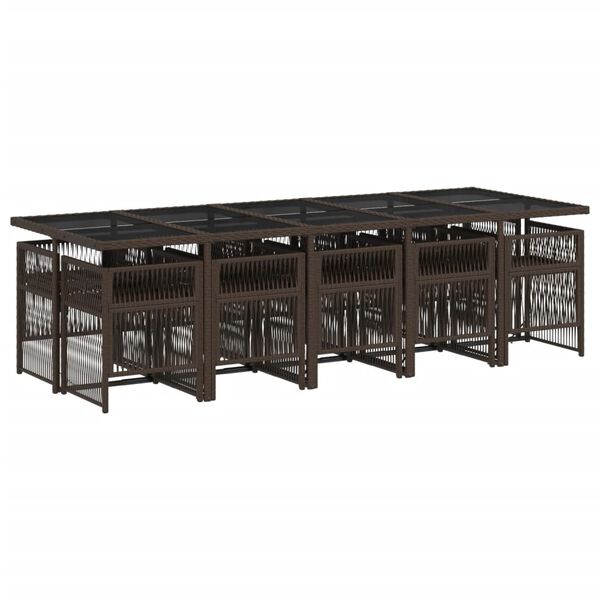 vidaXL 11d&iacute;ln&yacute; zahradn&iacute; j&iacute;deln&iacute; set s podu&scaron;kami hněd&yacute; polyratan