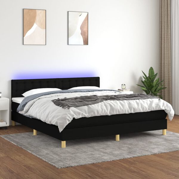 vidaXL Box spring postel s matrac&iacute; a LED čern&aacute; 160x200 cm textil