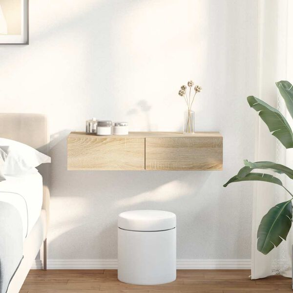 vidaXL N&aacute;stěnn&aacute; police se z&aacute;suvkami dub sonoma 80x33x17 cm kompozit