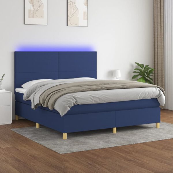 vidaXL Box spring postel s matrac&iacute; a LED modr&aacute; 180x200 cm textil
