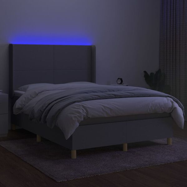 vidaXL Box spring postel s matrac&iacute; a LED světle &scaron;ed&aacute; 140x200 cm textil